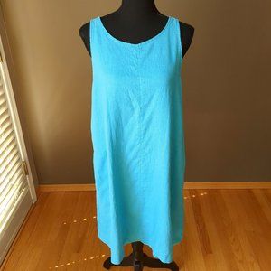 [SOLD] Athena Marie 100% Linen Sleeveless Tank Shift Dress w/ Pockets Bright